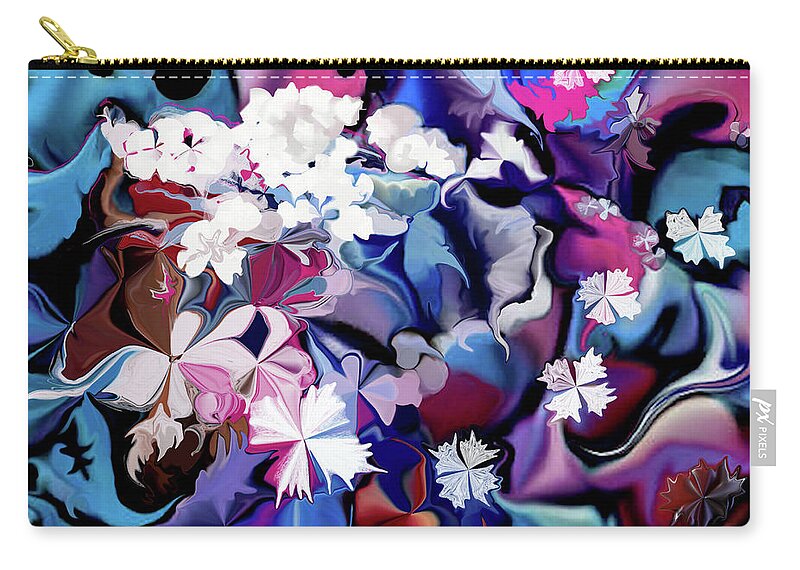 Digital Zip Pouch featuring the digital art White Flowers and Blues by Loxi Sibley