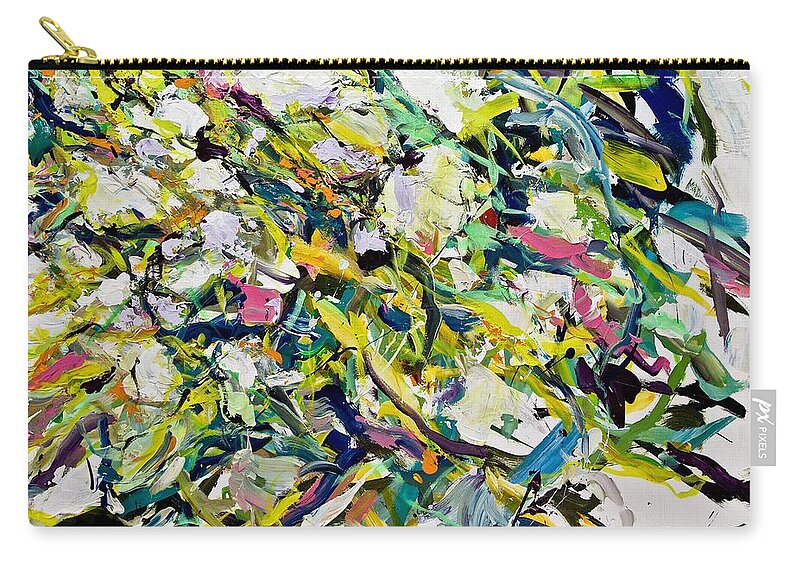 Modern Art Zip Pouch featuring the painting White Flowers Black Roots by Allan P Friedlander