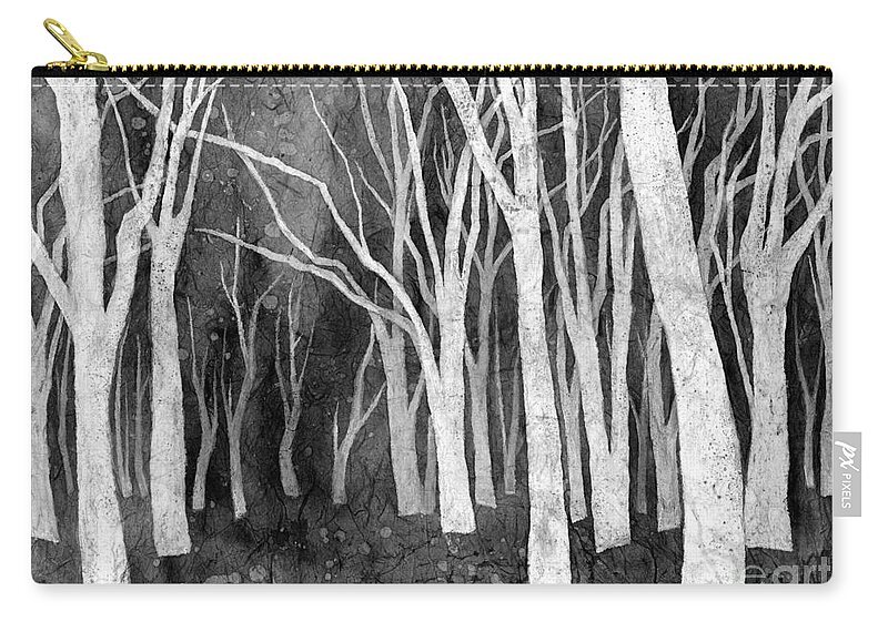 White Forest Zip Pouch featuring the painting White Forest I in Black and White by Hailey E Herrera