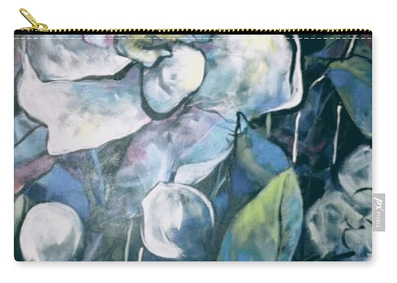 Gardenia Zip Pouch featuring the painting White Gardenia with Blue Leaves by Eleatta Diver