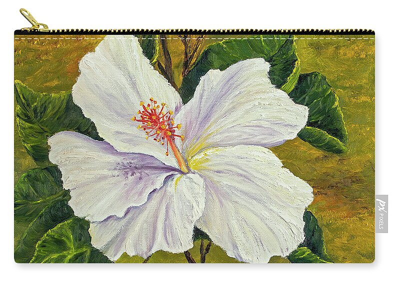 Flower Zip Pouch featuring the painting White Hibiscus by Darice Machel McGuire