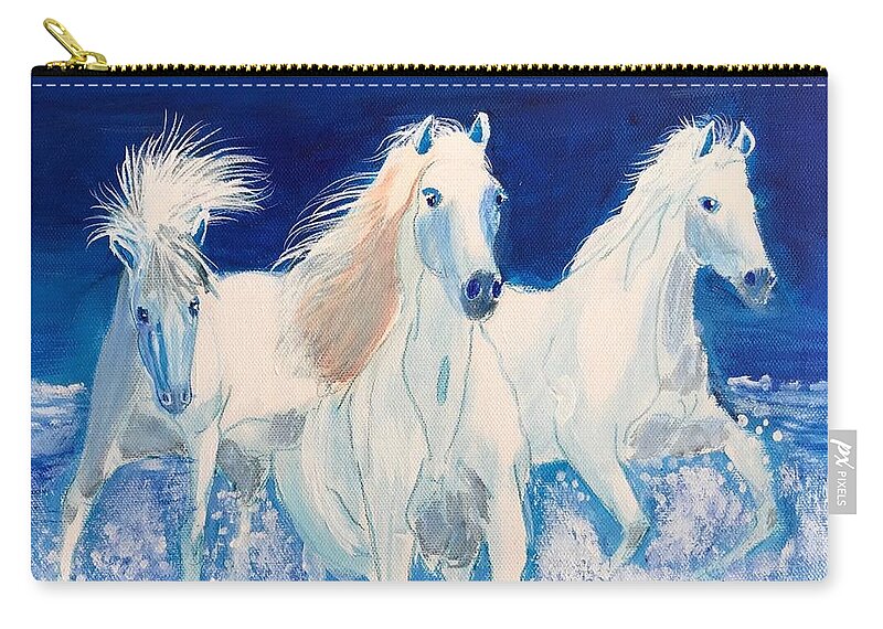 Pets Carry-all Pouch featuring the painting White Horses on Beach by Kathie Camara
