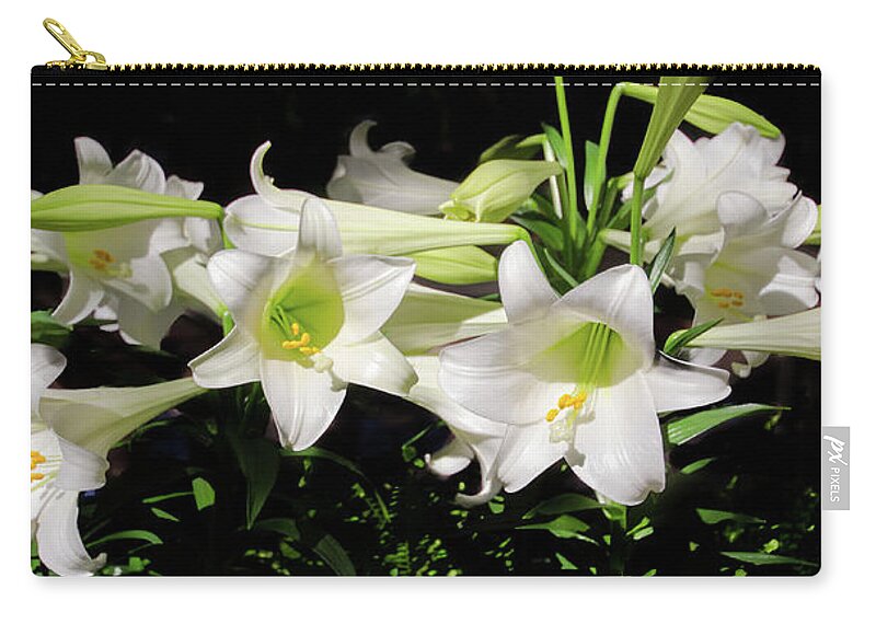 Black Background Zip Pouch featuring the photograph White Lilies by Crystal Wightman