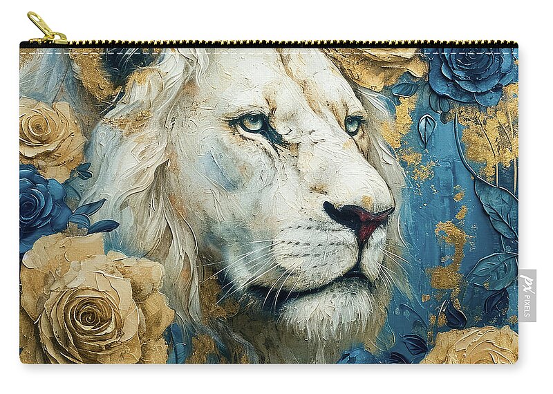 White Lion Zip Pouch featuring the painting White Lion by Tina LeCour