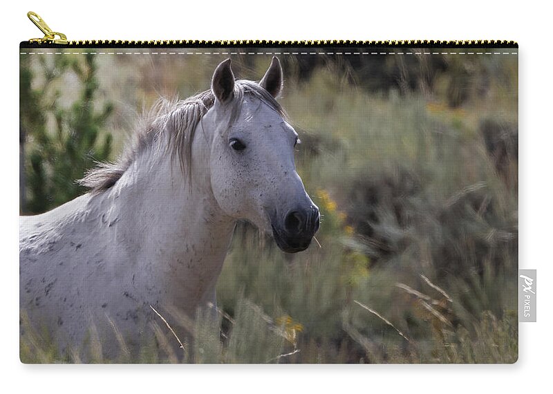 Horse Zip Pouch featuring the photograph White Mare by Laura Terriere