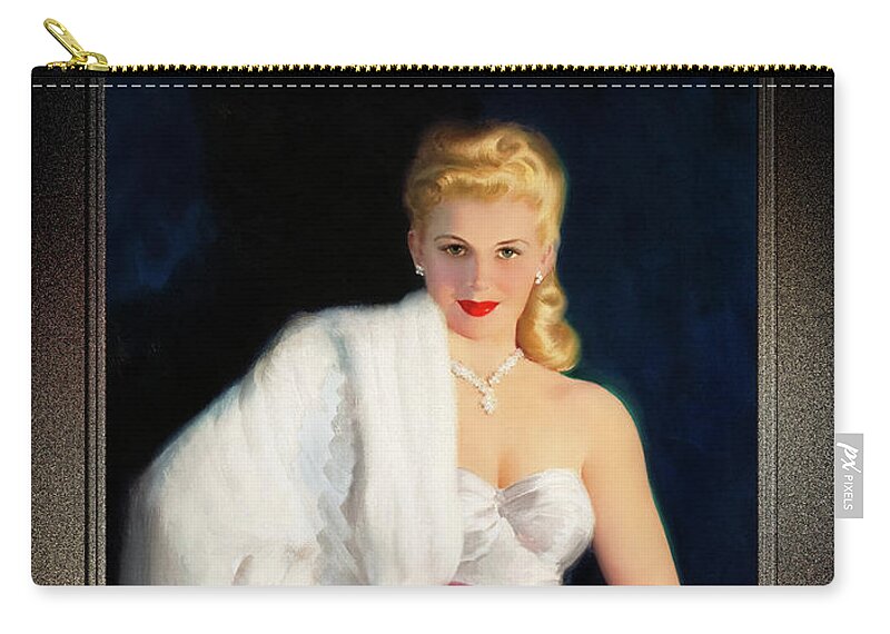 Blonde Carry-all Pouch featuring the painting White Mink and Diamonds by Art Frahm Sophisticated Pin-Up Girl Vintage Artwork by Rolando Burbon