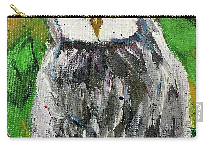 Owl Zip Pouch featuring the painting White Owl in Foilage by Roxy Rich