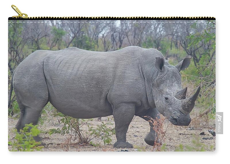 White Rhino Zip Pouch featuring the photograph White Rhino South Africa by Heidi Fickinger