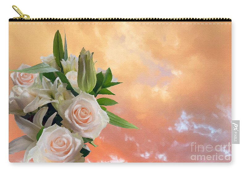 Roses Zip Pouch featuring the photograph White Roses Orange Sunset by Brian Watt