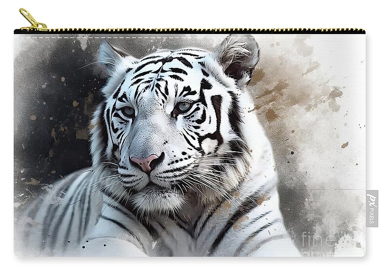 Tiger Zip Pouch featuring the painting White Tiger watercolor by N Akkash