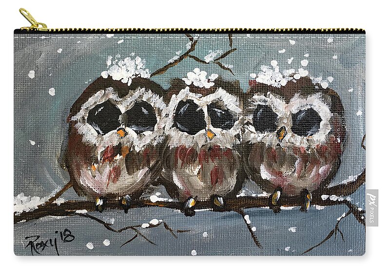 Owls Zip Pouch featuring the painting Who Us by Roxy Rich