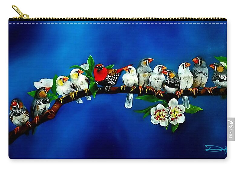 Birds Carry-all Pouch featuring the painting Who's the new guy by Dana Newman