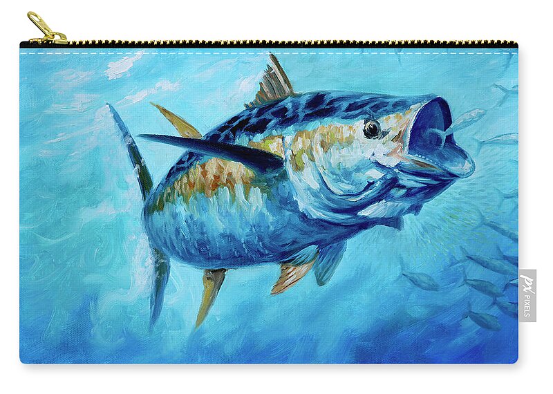 Yellowfin Tuna Zip Pouch featuring the painting Wide Open by Guy Crittenden