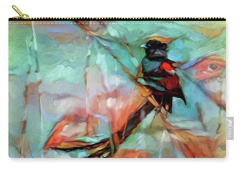Widowbird In The Reeds Zip Pouch featuring the painting Widowbird in the Reeds by Susan Maxwell Schmidt