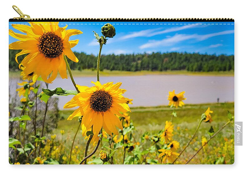 Lake Mary Zip Pouch featuring the photograph Wild About Sunflowers at Lake Mary by Bonny Puckett
