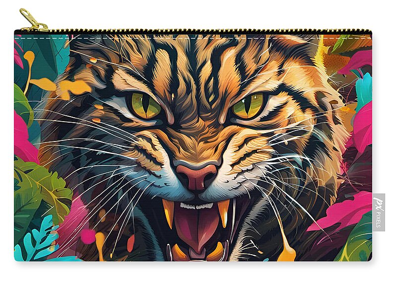 Wild Zip Pouch featuring the digital art Wild Cat by Jason Denis