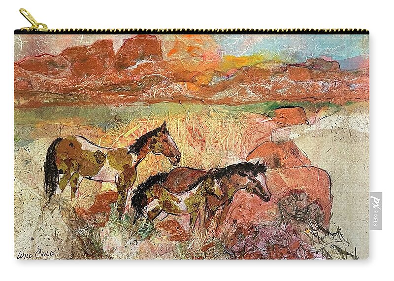 Horse Zip Pouch featuring the painting Wild Child by Elaine Elliott