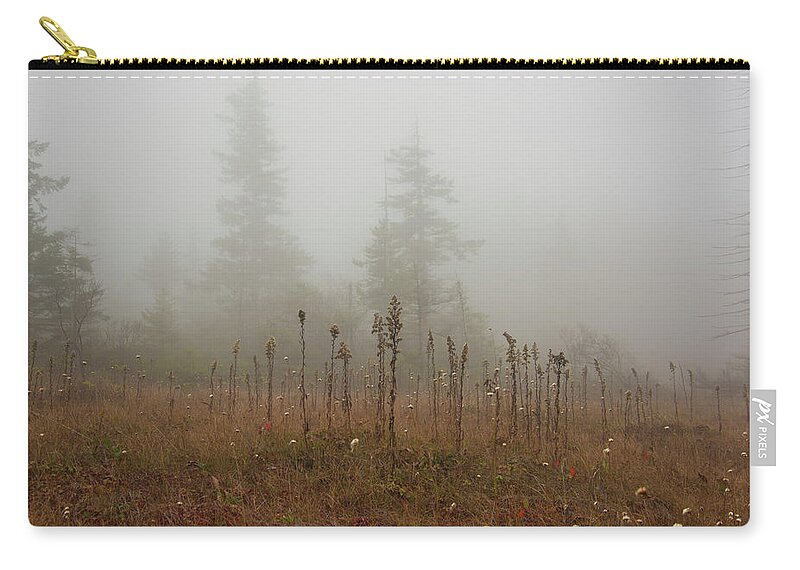 West Zip Pouch featuring the photograph Wild Cranberry Bog in Morning Fog by Carolyn Hutchins