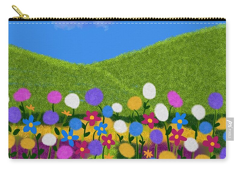 Flowers Zip Pouch featuring the digital art Wild fantasy flowers by Elaine Hayward