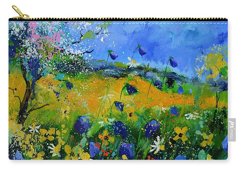 Landscape Zip Pouch featuring the painting Wild flowers in summer by Pol Ledent