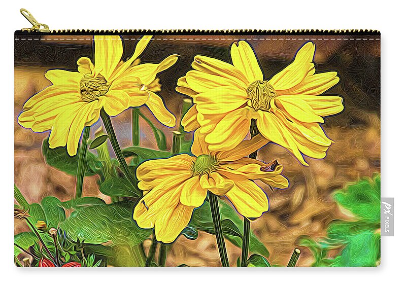 Autumn Sun Carry-all Pouch featuring the photograph Wild Golden Glow Coneflower Painterly by Debra Martz