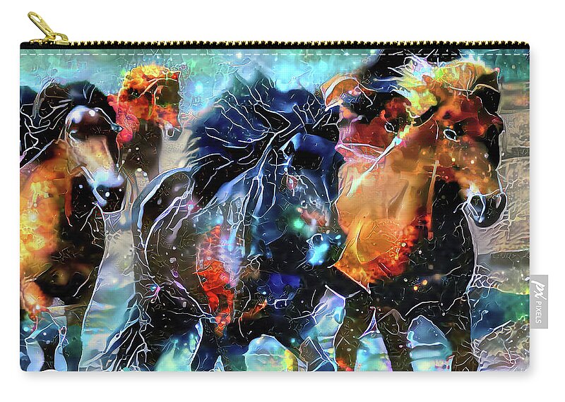 Horses Zip Pouch featuring the digital art Wild Horse Energy by Dave Lee