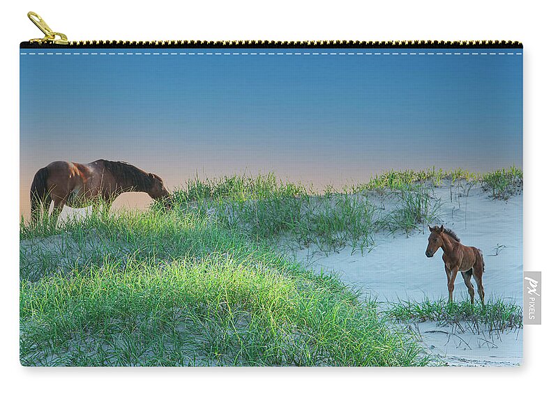 Mare Zip Pouch featuring the photograph Wild Horses by Skip Tribby