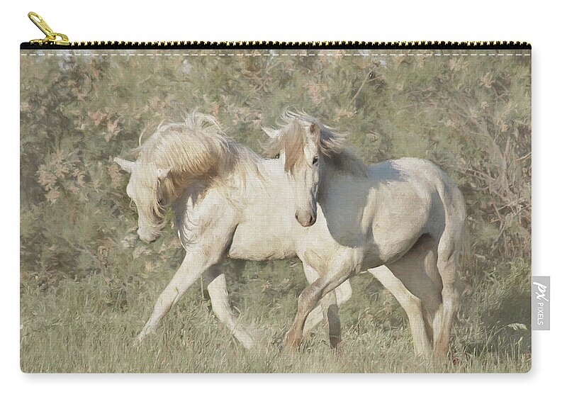 Horse Zip Pouch featuring the photograph Wild Stallions of the Camargue by Karen Lynch