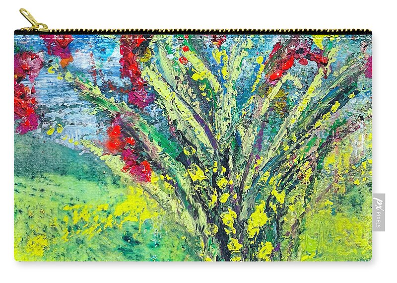 Cactus Zip Pouch featuring the painting Wild Thing - Ocotillo by Cheryl Prather