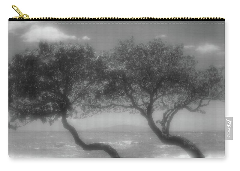 Maui Carry-all Pouch featuring the photograph Wind Bent Trees in Black and White by Tina Horne