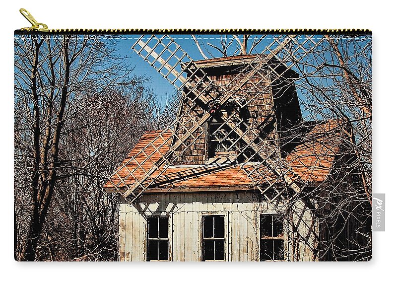 Wind Mill Wood House Tree Zip Pouch featuring the photograph Wind Mill1 by John Linnemeyer