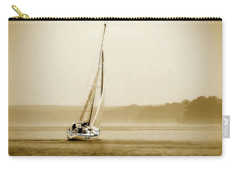 Sepia Zip Pouch featuring the photograph Wind on the Water by Alan Hausenflock