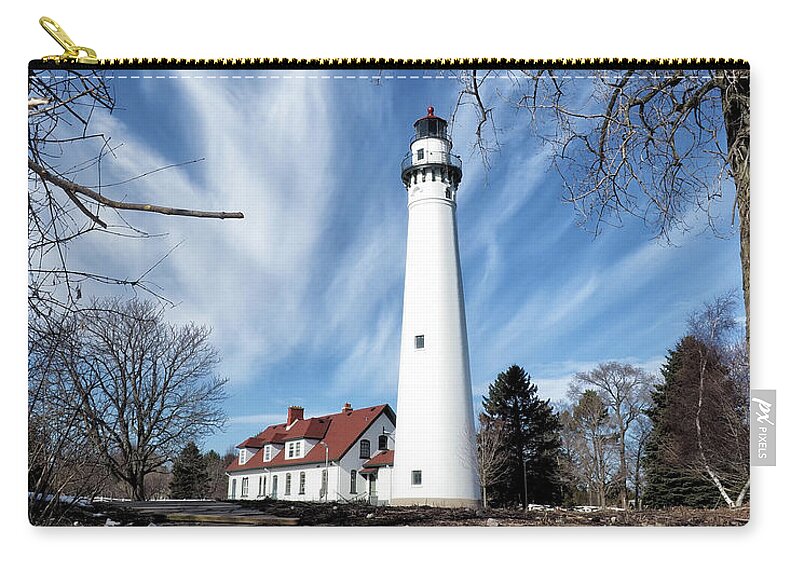 Wind Point Lighthouse Zip Pouch featuring the photograph Wind Point Lighthouse Winter I by Scott Olsen