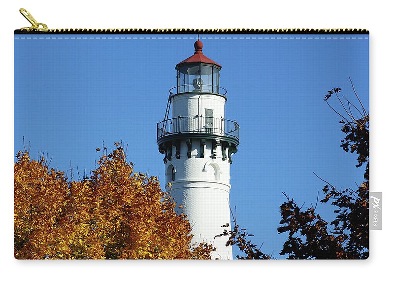 Wind Point Lighthouse Zip Pouch featuring the photograph Wind Point Top by Deb Beausoleil