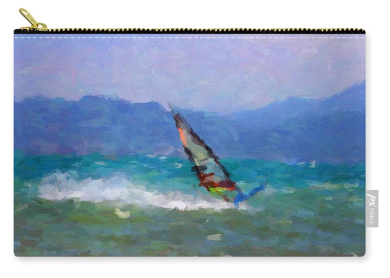 Surfing Zip Pouch featuring the painting Wind Rider by Trask Ferrero