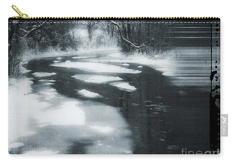 Snow Zip Pouch featuring the digital art Winding Winter River by Phil Perkins