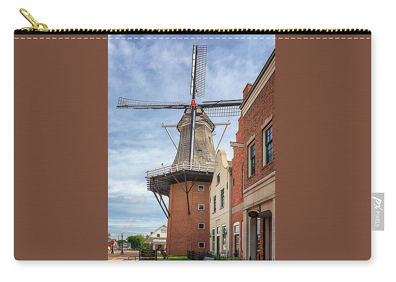Windmill Zip Pouch featuring the photograph Windmill and Historical Village Museum - Pella Iowa by Susan Rissi Tregoning