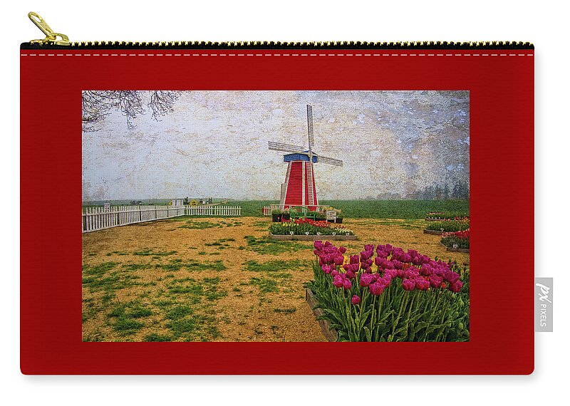 Hdr Zip Pouch featuring the photograph Windmill and Tulips by Thom Zehrfeld