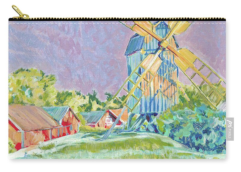 Windmill Zip Pouch featuring the painting Windmill Lopperstad by Elaine Berger