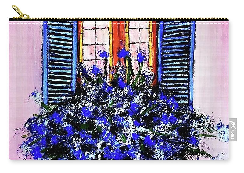  Zip Pouch featuring the painting Window Box with Blue Flowers by Amy Kuenzie