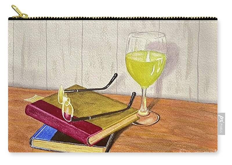 White Wine Carry-all Pouch featuring the painting Wine and a Good Book by Joseph Burger