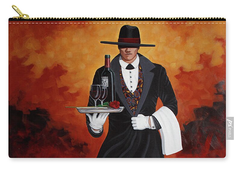 Red Rose Zip Pouch featuring the painting Wine Butler by Lance Headlee