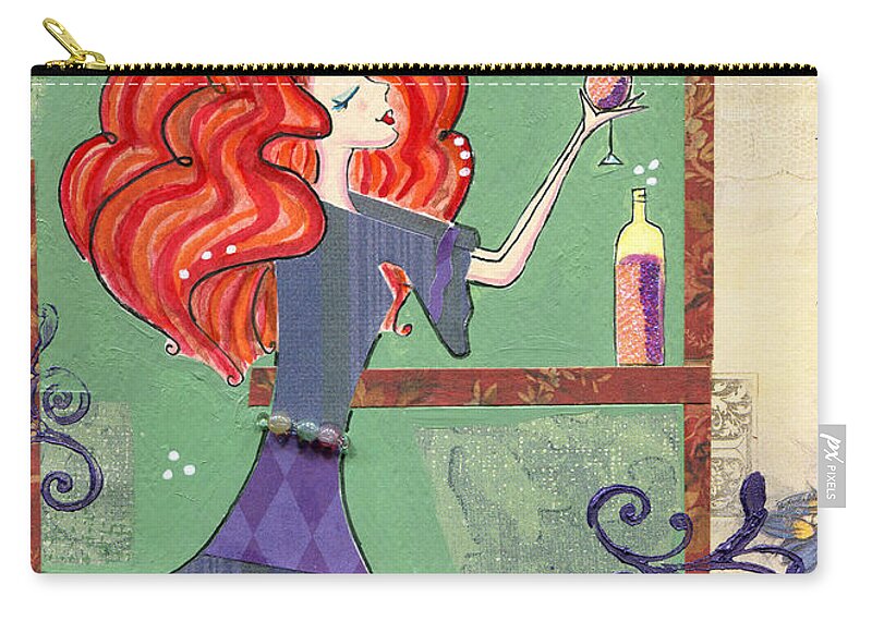 Wine Zip Pouch featuring the mixed media Wine Princess - Classy by Jennifer Gregory