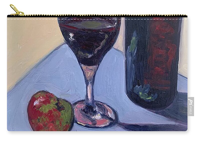 Still Life Wine Glass Wine Bottle Zip Pouch featuring the painting Wine Time by Beth Riso