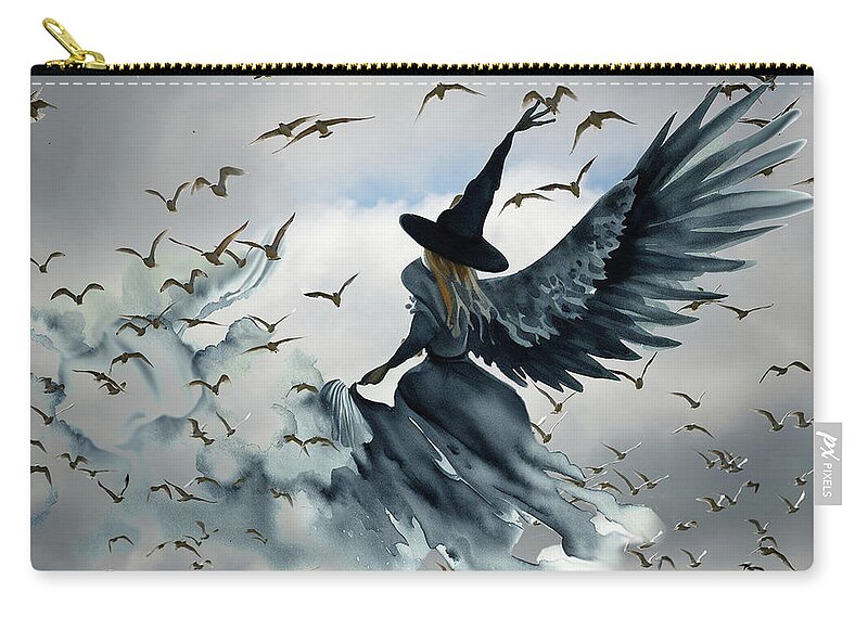 Witch Zip Pouch featuring the digital art Winged Witch by Lisa Yount