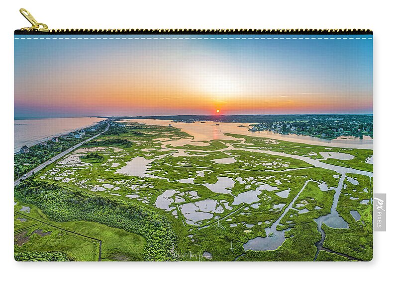 Winnapaug Zip Pouch featuring the photograph Winnapaug Pond Panoramic View by Veterans Aerial Media LLC