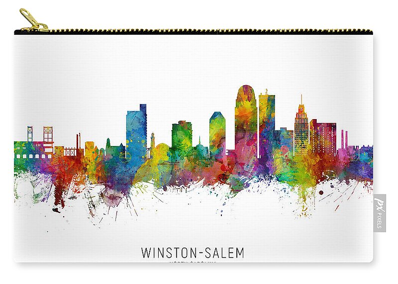 Winston-salem Zip Pouch featuring the digital art Winston-Salem North Carolina Skyline by Michael Tompsett