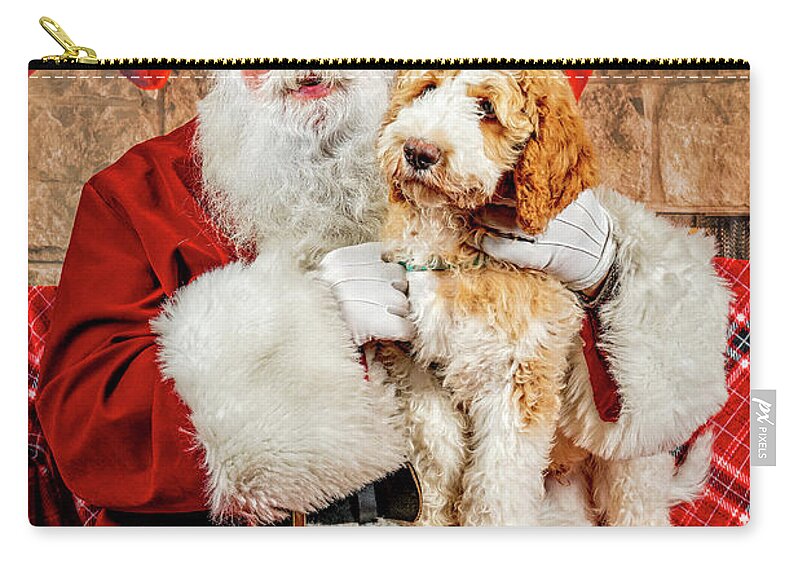 Winston Zip Pouch featuring the photograph Winston with Santa 1 by Christopher Holmes