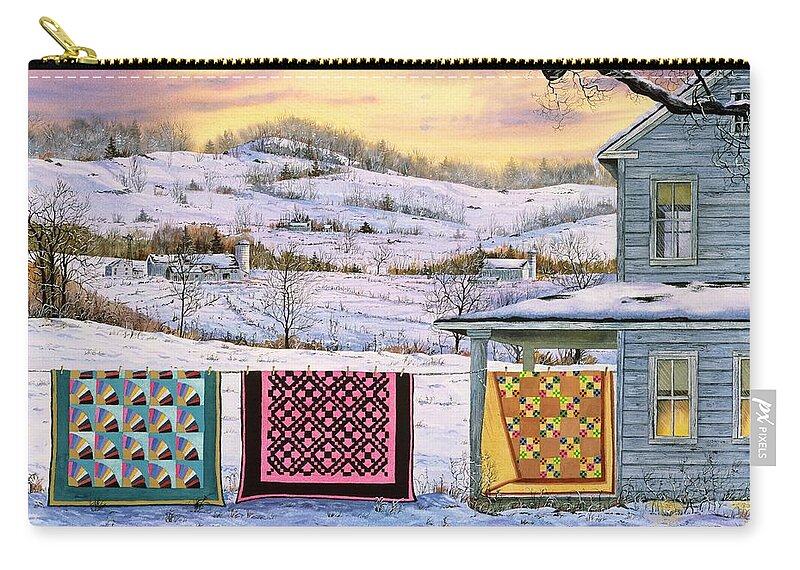 Winter Sunset Zip Pouch featuring the painting Winter Airing by Diane Phalen