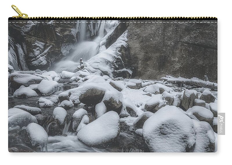 Waterfall Zip Pouch featuring the photograph Winter At Boulder Falls by Darren White